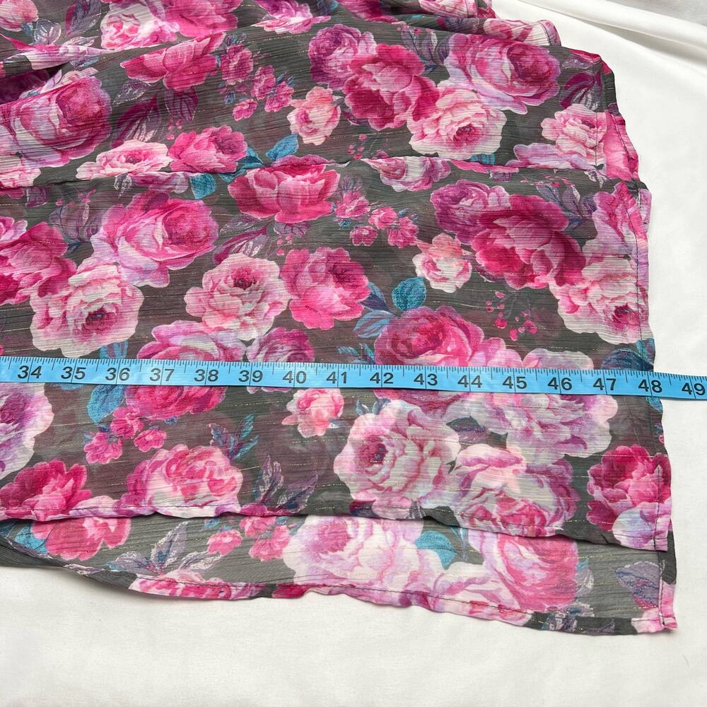 Torrid Tea Length Dress Sheer Floral Pink & Gray Lined Size 1 Women's 14/16 (1X) - Picture 12 of 15